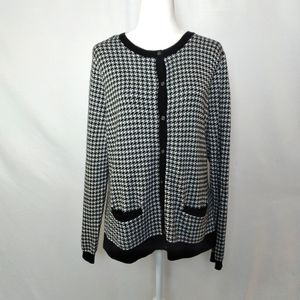 Lands' End Houndstooth Black/White Cardigan Sz. XL